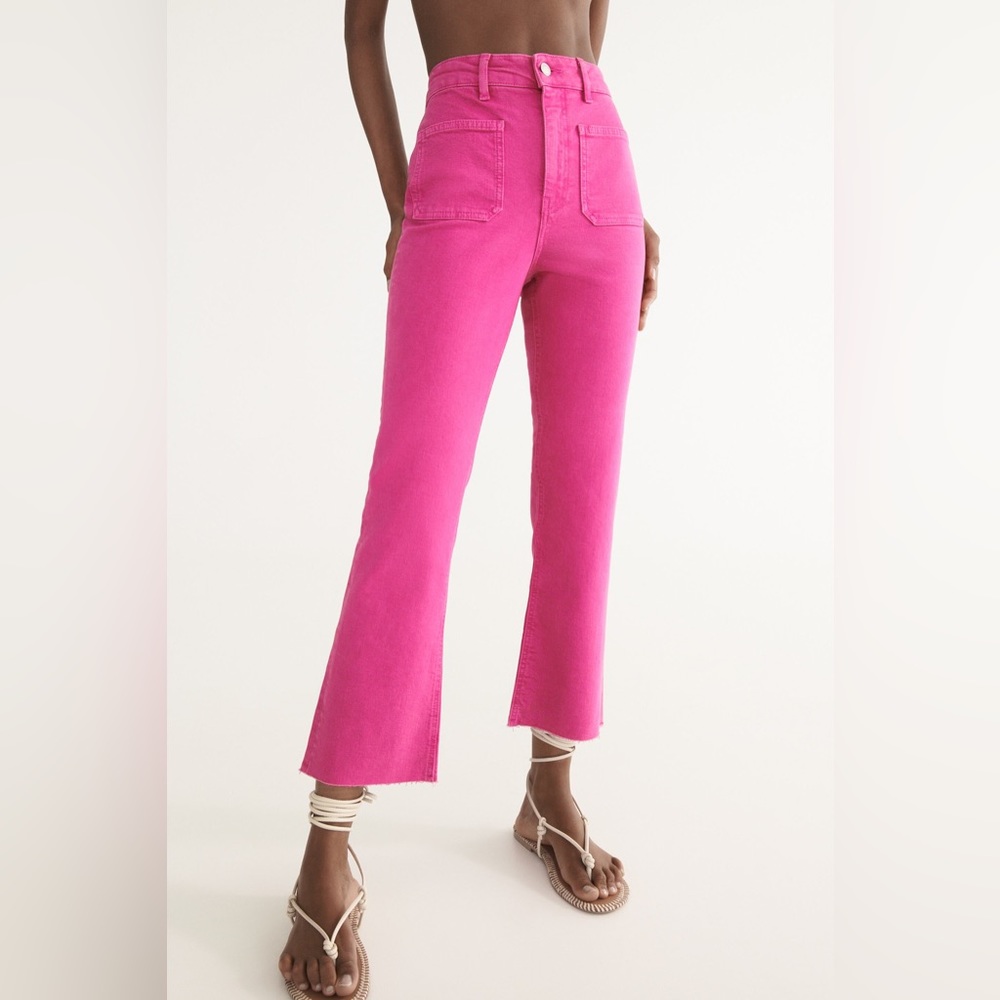 Zara Sailor Cropped Flare Jeans, pink, size 10